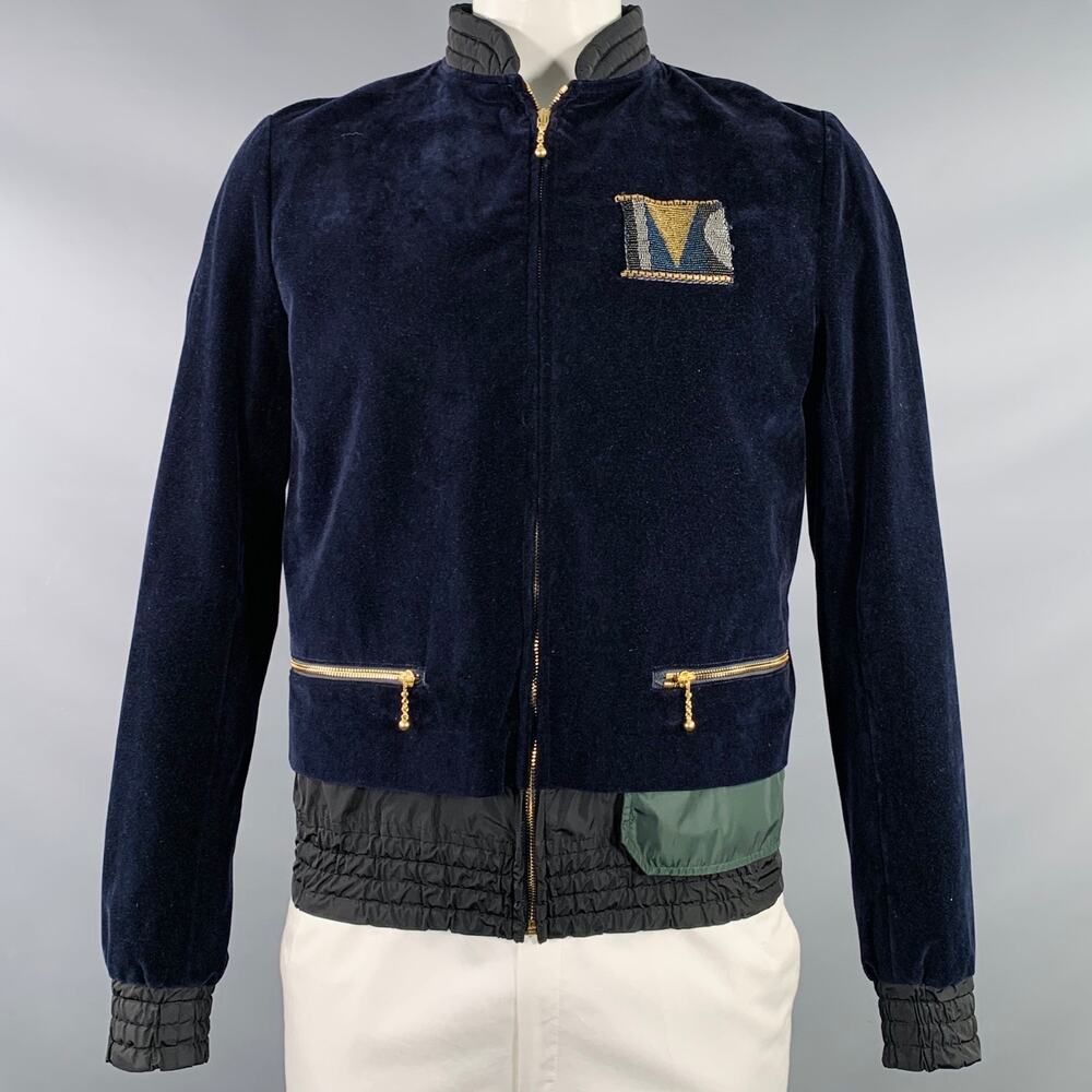 KOLOR Size L Navy Cotton Velvet Beaded Patch Jacket